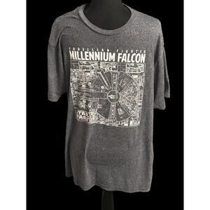 Star Wars Adult Shirt Large Millennium Falcon Blueprint Grey Tee Short‎ Sleeve